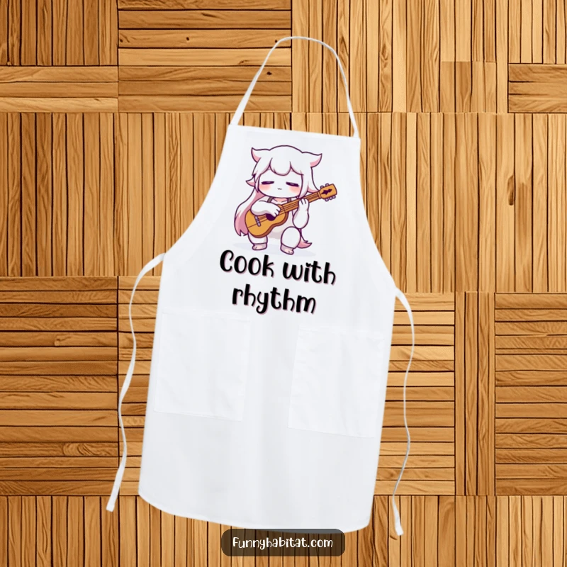 Funny musician apron with a character playing an instrument, ideal for protecting clothes during practice sessions.