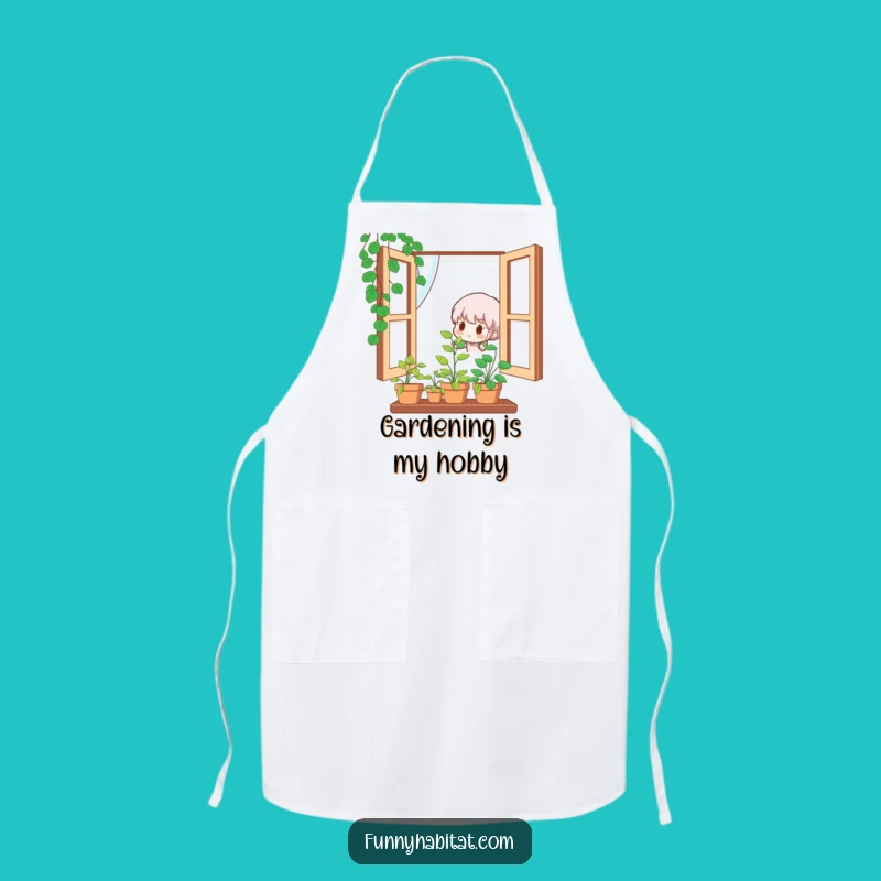 Funny Gardening Apron: Cute Character Tending Plant, Chef's Humorous Kitchen Wear