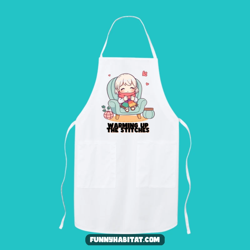 Funny Knitting Apron: Cute Character Chef, Crafty Kitchen Style, Hilarious Funny Gift
