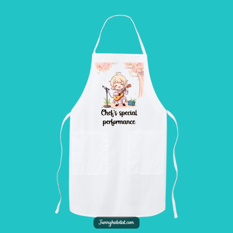 Funny Musician Apron: Cheerful Character Playing Outdoors, Perfect Gift for Foodies
