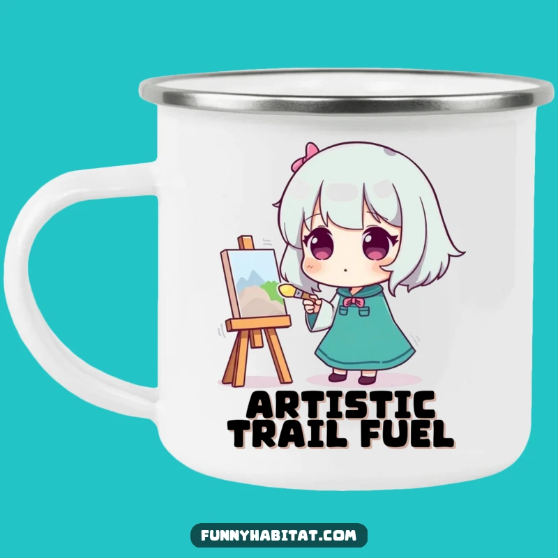 Funny Camping Mug: Artist Character, Painting Design, Outdoor Funny Gift