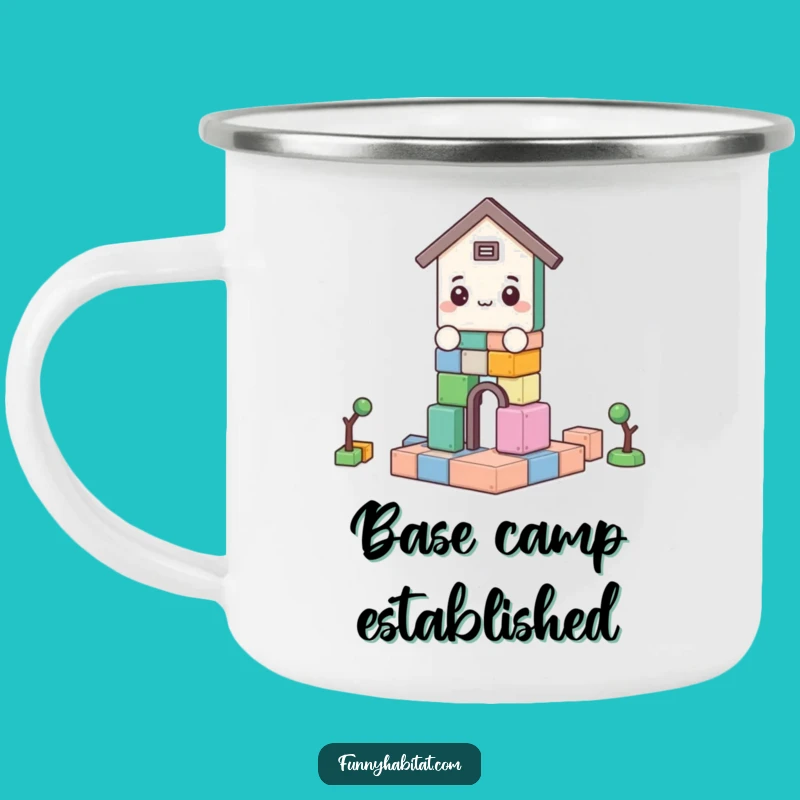 Funny Enamel Camping Mug: Character Building Blocks Adventure and Hot Drinks