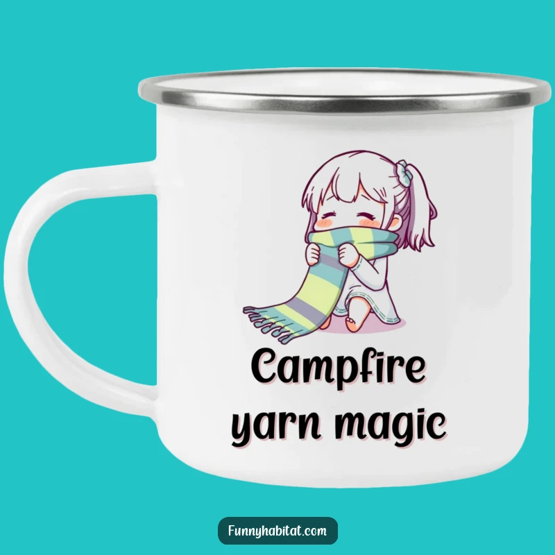 Funny Knitting Character Camping Mug: Cozy Scarf Knitter Enamel Mug - Best Funny Gift