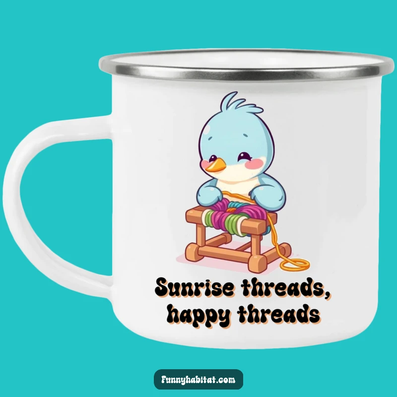 Funny Bird Weaver Camping Mug - Durable Crafter Enamel Cup, Humorous Gift