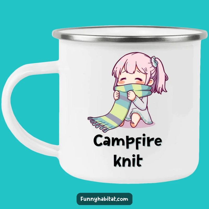 Funny Blissful Knitter Camping Mug: Cozy Sips for Outdoor Crafters