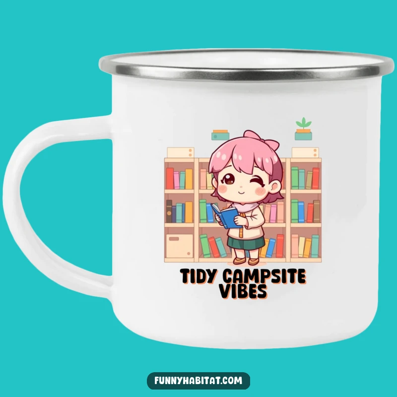 Funny Camp Mug: Organizer Character with Tiny Bookshelves, Great Funny Gift