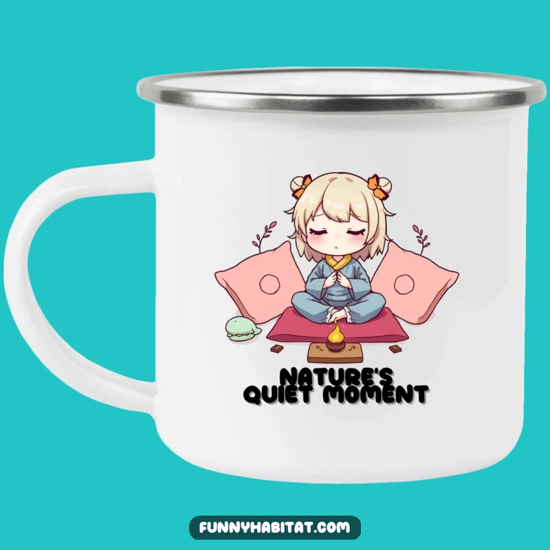Funny Camp Mug: Peaceful Character Meditating, Perfect Outdoor Zen Gift