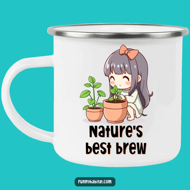 Funny Kawaii Gardener Camping Mug: Cute Plant Design, Great Outdoor Gift