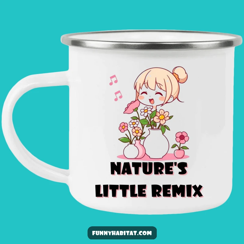 Funny Flower Arranger Camping Mug: Cheerful Humming Character Enamel Mug - Best Funny Gift