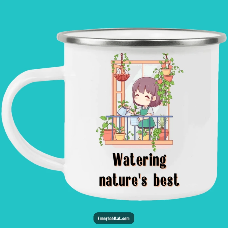 Funny Balcony Gardener Camping Mug - Happy Brews with Your Plants!