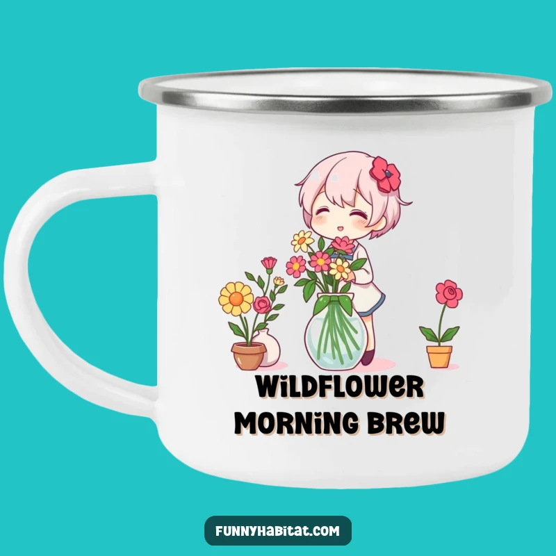 Funny Camping Mug: Flower Arranger Character Outdoors, Perfect Nature Gift