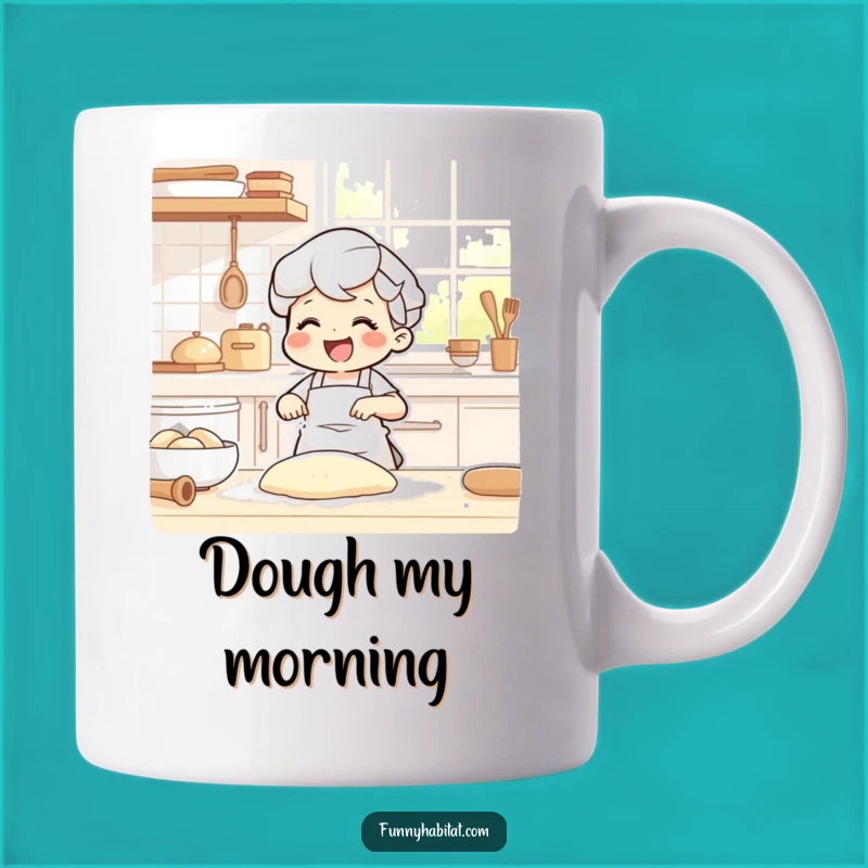 Funny Baker Mug: Happy Character Kneading Dough, Perfect Kitchen Gift