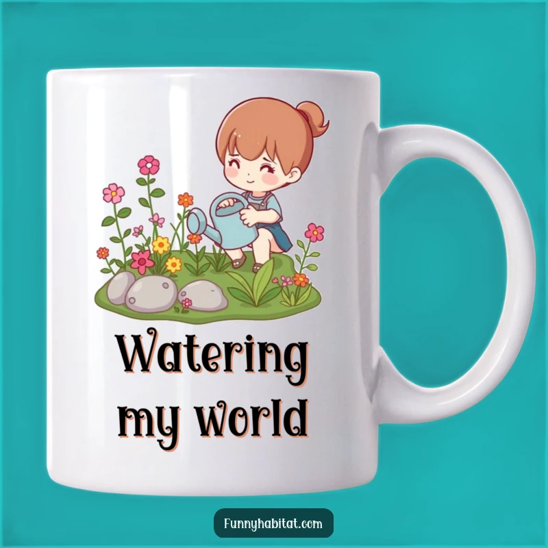 Funny Gardener Mug: Character Tending Garden, Vibrant Plants, Great Funny Gift Idea