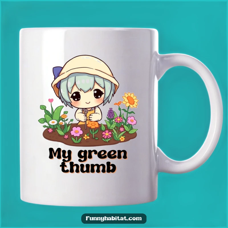 Funny Gardener Mug: Happy Character Tending Tiny Garden, Perfect Humorous Gift