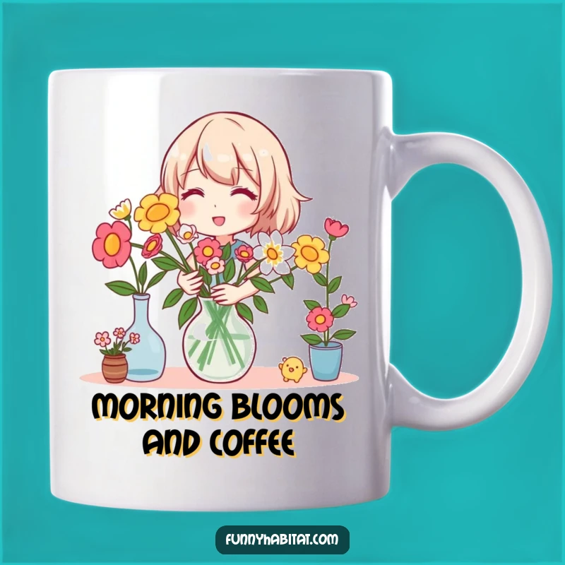 Funny Gardener Mug: Happy Florist Arranging Flowers, Perfect Gift