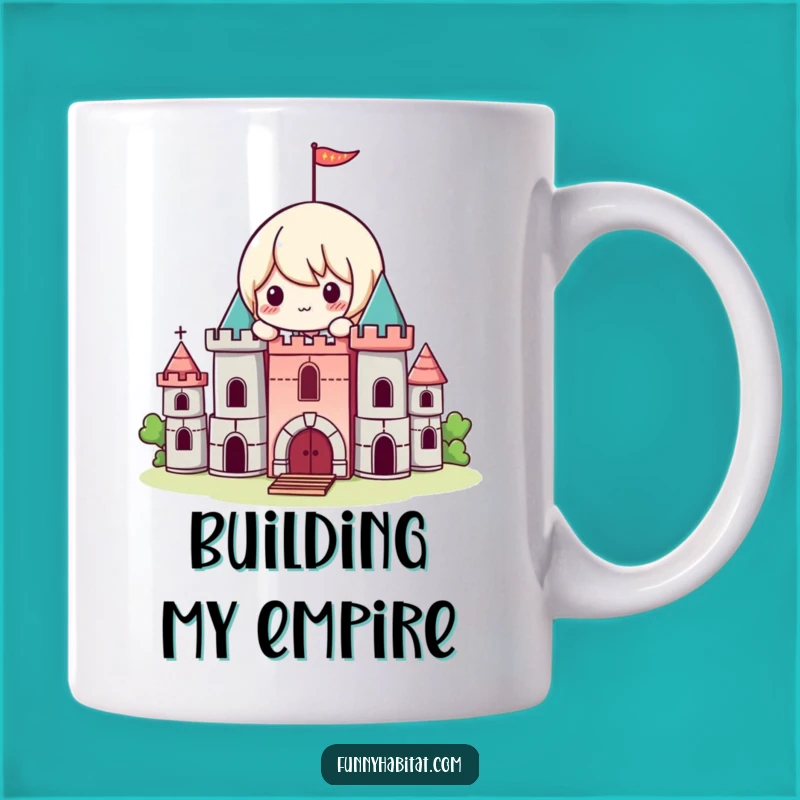 Funny Kawaii Builder Mug: Playful Castle Creation, Perfect Humorous Gift