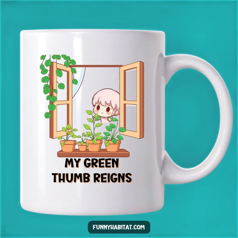 Funny Plant Lover Mug: Cute Character Watering Happy Plant, Perfect Gardener Gift