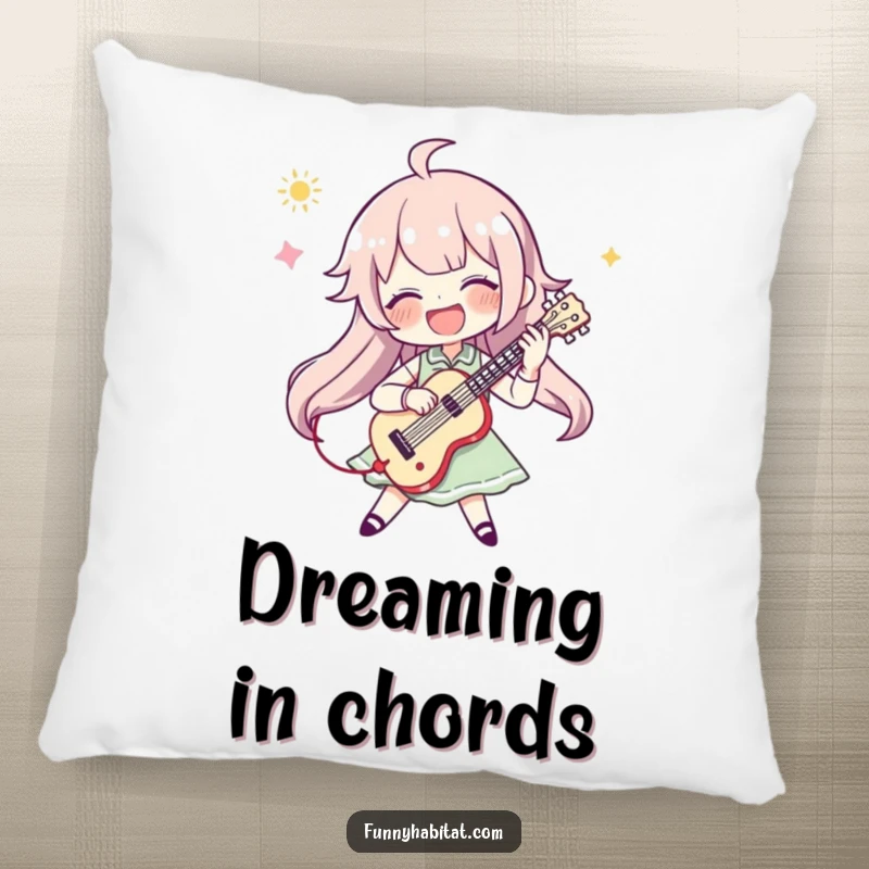 Funny pillow displaying a character enthusiastically playing a musical instrument, bringing comfort and musical cheer to any room.