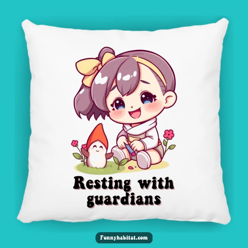 Funny Accent Pillow: Gnome Character Tending Comfort and Whimsy