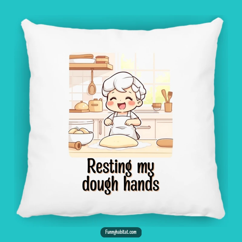 Funny Baker Pillow: Character Kneading Dough, Cozy Kitchen Accent Gift