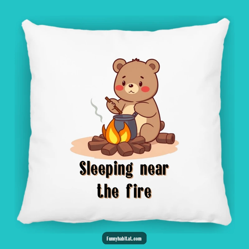 Funny Bear Campfire Pillow - Soft Cozy Accent, Charming Humorous Gift