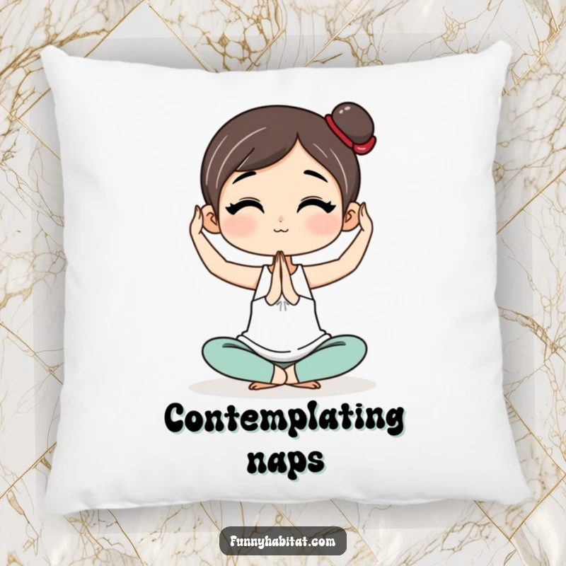 Funny Pillow adorned with a character in a graceful yoga pose, perfect for adding comfort and a touch of serenity to any space.