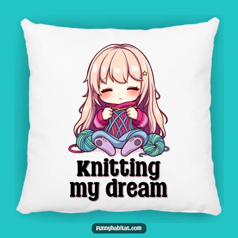 Funny Pillow: Cozy Knitter Character, Perfect Craft Gift