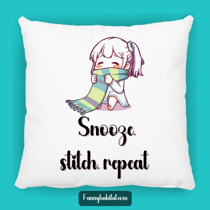 Funny Knitting Character Pillow: Cozy Scarf Knitter Cushion - Cute Funny Gift