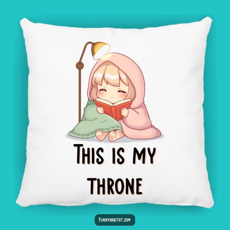 Funny Reading Pillow: Cozy Character, Soft Lamplight Accent Pillow Gift