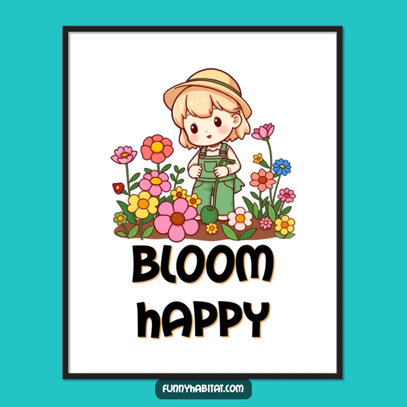 Funny Gardener's Happy Blooms Digital Print: Instant Garden Art Gift