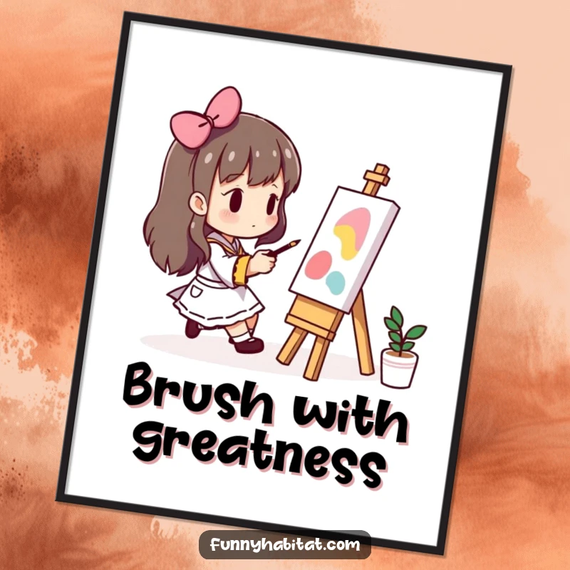 Funny digital art featuring a character engrossed in painting on a small easel, a visually inspiring and downloadable piece of art.