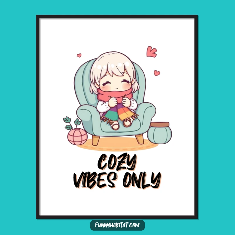 Funny Knitting Digital Art: Cute Character, Cozy Scene, Instant Funny Gift Download