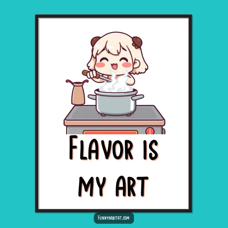 Funny Chef Digital Art: Stirring Pot Scene, Kitchen Decor, Instant Funny Gift