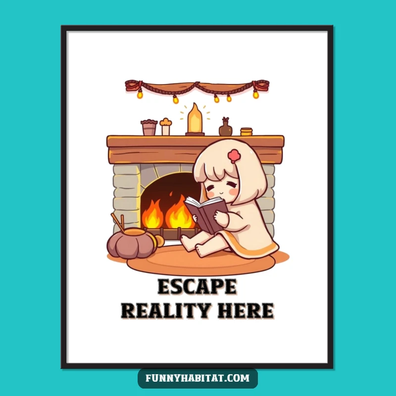 Funny Cozy Reader Digital Art: Instant Hygge Decor!