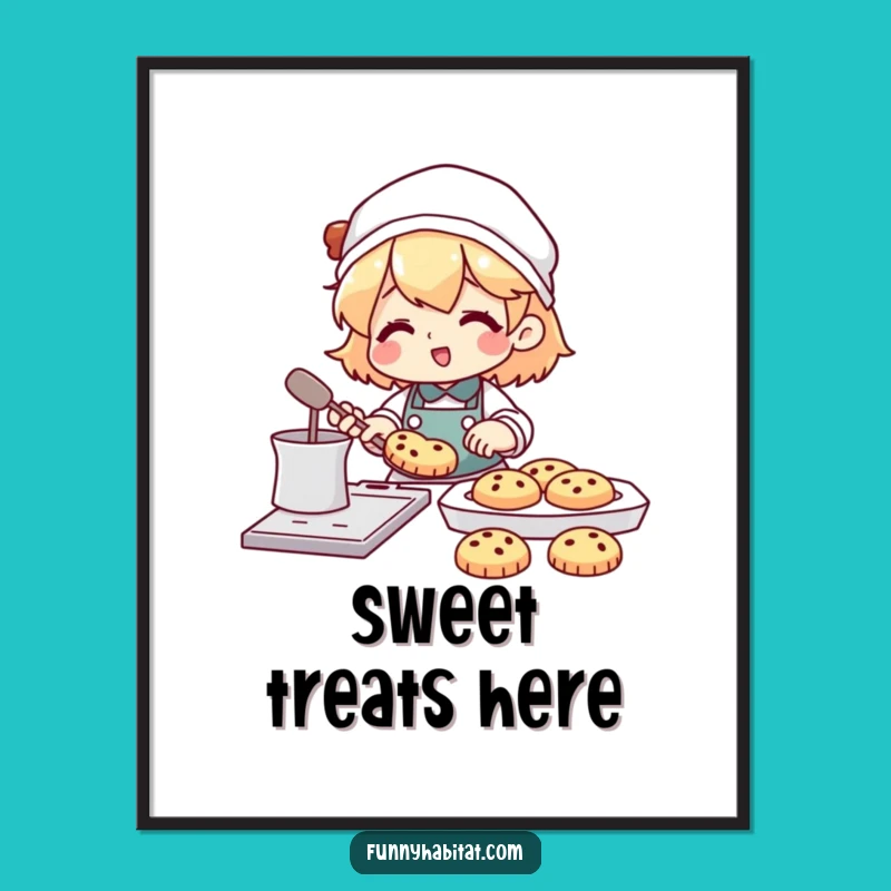 Funny Happy Baker Digital Art: Hilarious Baking Illustration for Walls