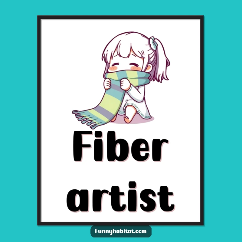 Funny Knitting Character Digital Art: Blissful Scarf Wall Decor - Amazing Funny Gift