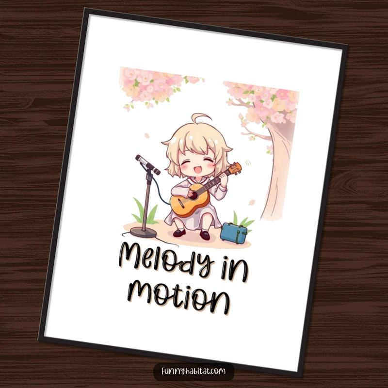 Funny digital art print of a character enthusiastically playing a violin outdoors, radiating joy and musical passion.