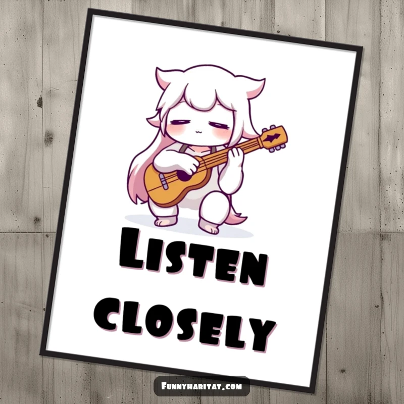 Funny musician digital art print of a character playing an instrument with eyes closed, ready to print for wall decor.