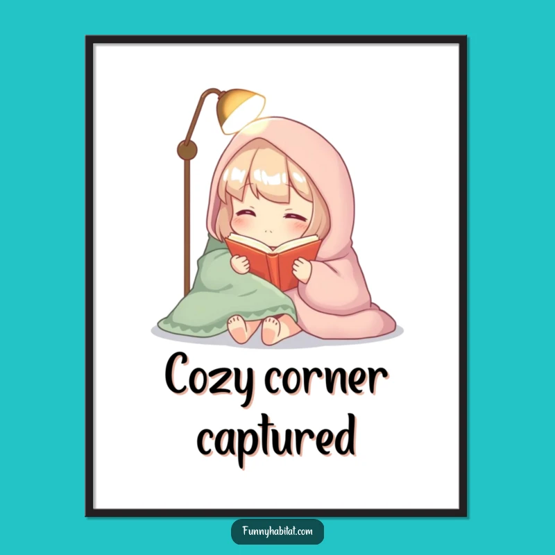 Funny Reading Print: Cozy Character, Instant Wall Art Gift