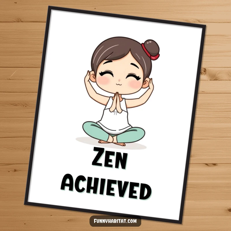 Funny Digital Art Print of a character in an elegant yoga pose, adding serene humor and visual appeal to any digital display.