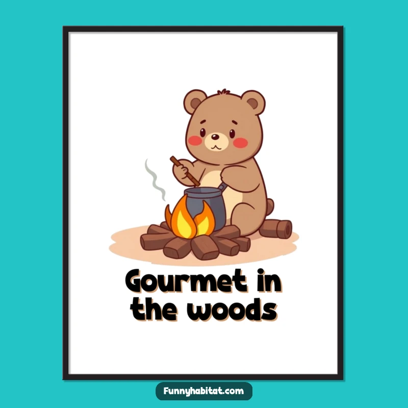 Funny Bear Campfire Digital Print - Cozy Woodland Artwork, Humorous Gift