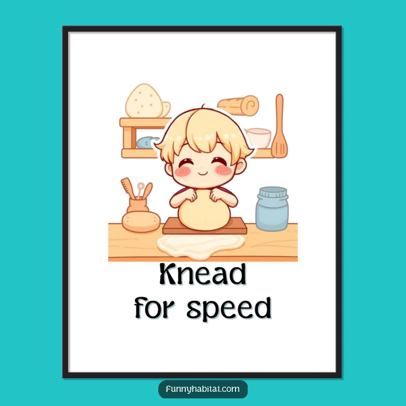 Funny Baker Art Print: Kneading Dough Illustration - Instant Download for Kitchen Decor