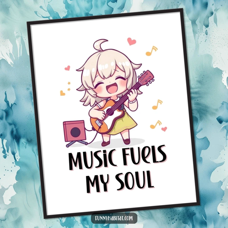 Funny digital art print of a character joyfully playing a musical instrument, creating a cheerful and humorous atmosphere in any room.