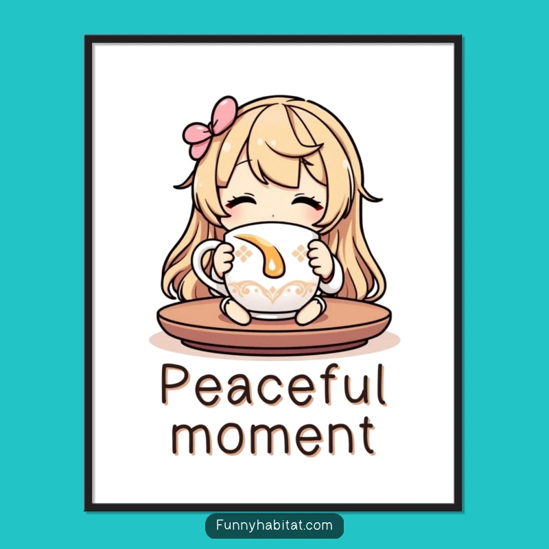 Funny Relaxing Digital Art Print: Instantly Download Calm Tea Time Wall Art