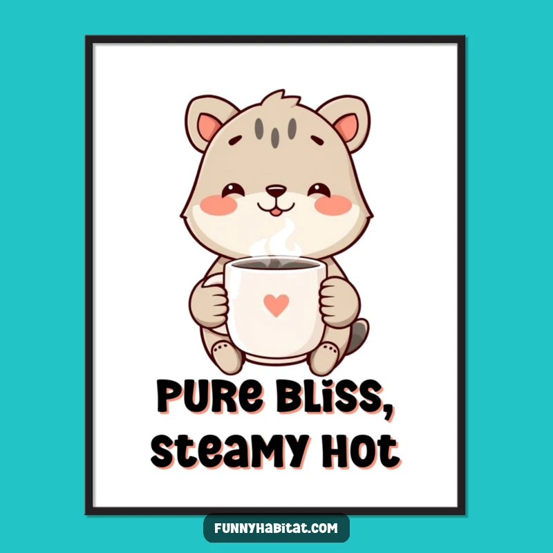 Funny Cheerful Smile Digital Art Print: Animal with Mug, Unique Funny Gift