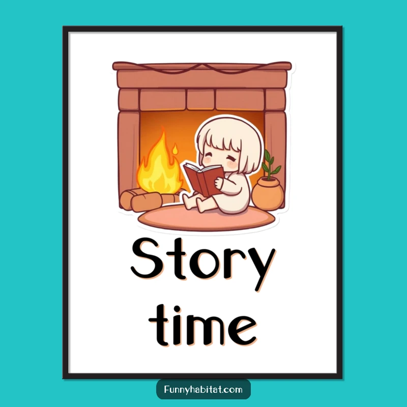 Funny Cozy Reader Digital Art Print: Instant Fireside Bliss for Your Walls!