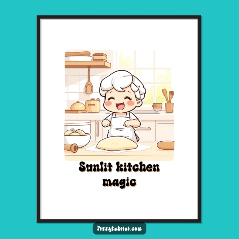 Funny Baking Print: Character Kneading Dough, Instant Kitchen Art Gift