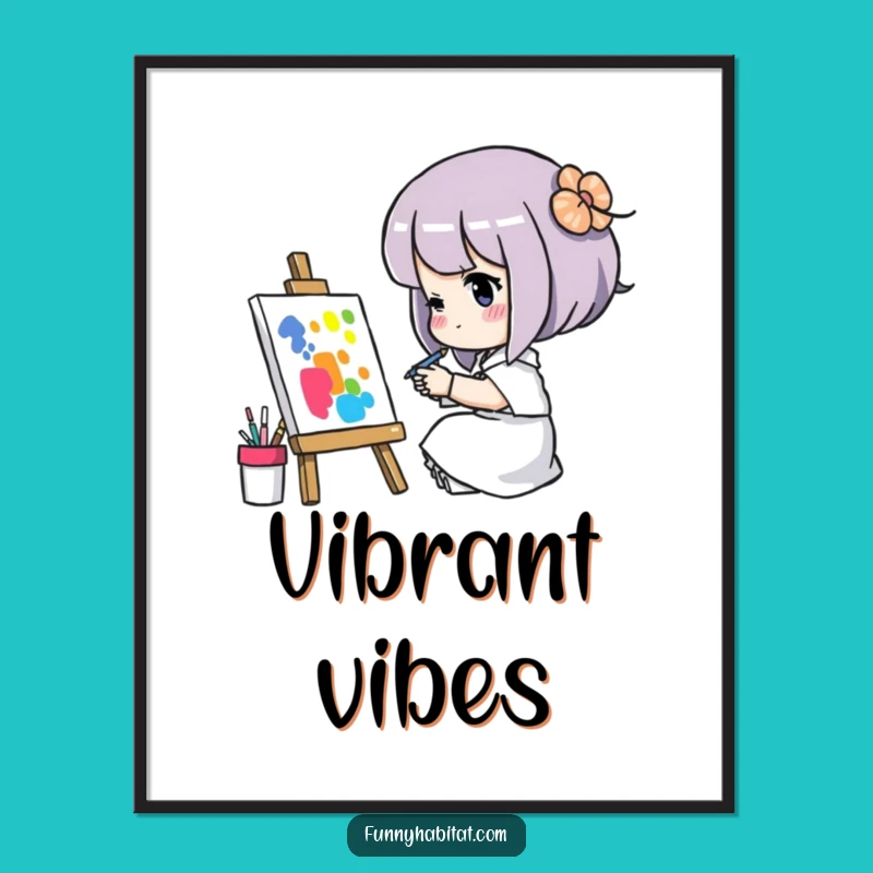 Funny Digital Art: Concentrated Painter Character, Humorous Wall Decor