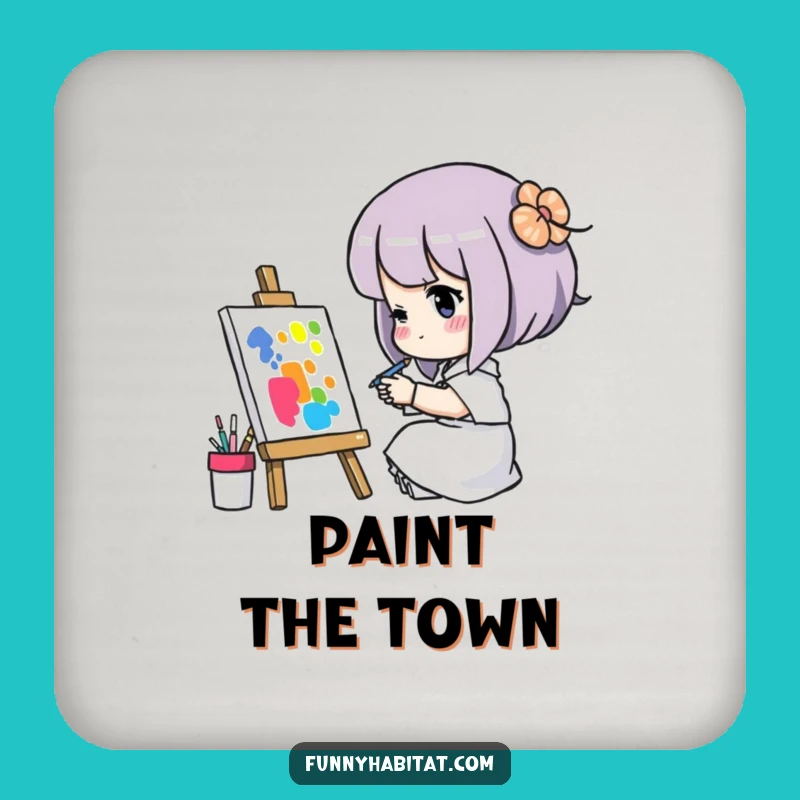 Funny Art Coaster: Concentrated Painter Character, Humorous Gift Decor