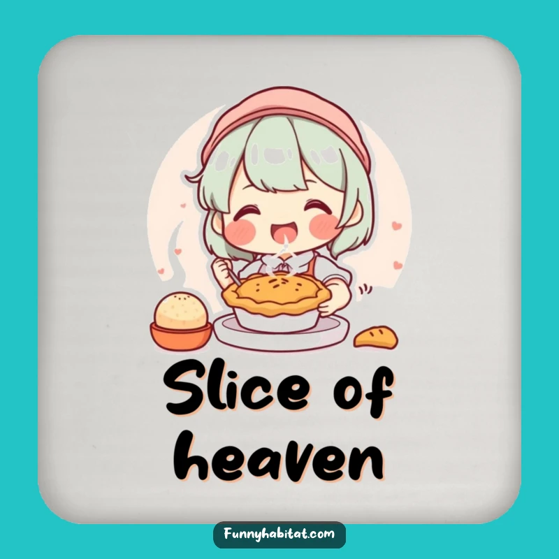 Funny Baker Coaster: Happy Pie Baking Character, Humorous Gift Decor